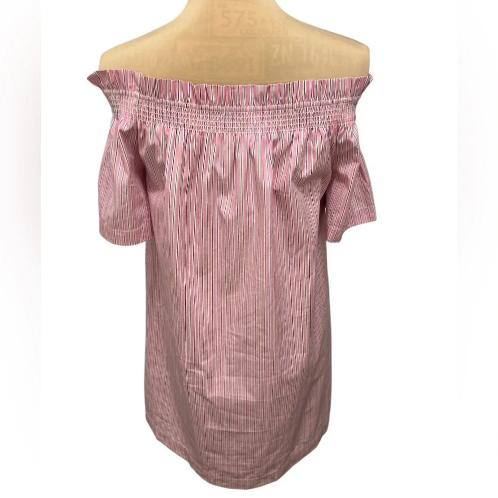 Vineyard Vines Striped Off the Shoulder Dress Medium Pink Shirred Coastal Resort - Picture 5 of 11